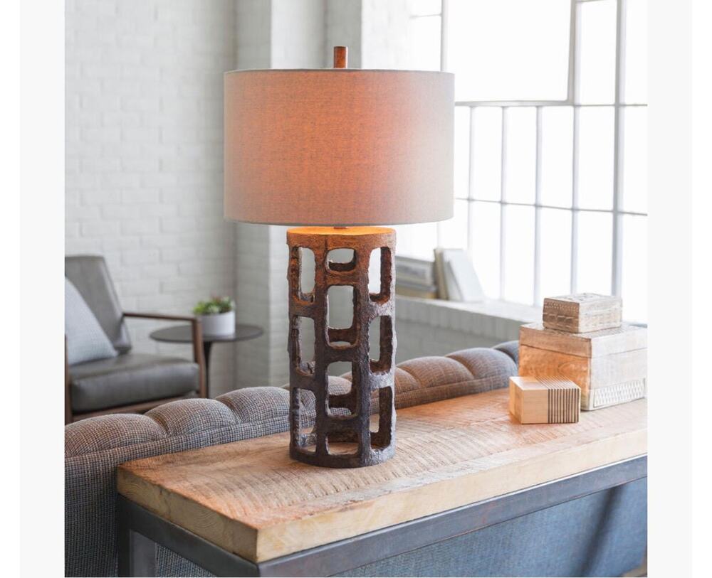 Surya Egerton Accent Table Bedside Lamp EGE 100 Bronze Reain Ivory New